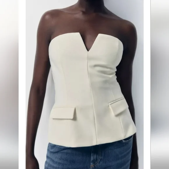 Zara Cream Strapless Top Sz-XL - Picture 1 of 10